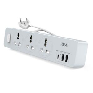 GM Cuba 3341 Extension Board with USB Port Type A & C | 2500 Watt Switch Board Surge Protector | Spike Guard with 1.8 Mtr Cord, 3 International Sockets | Fireproof Upto 750 Degree | 1 Year Warranty  Amazon.in: Electronics