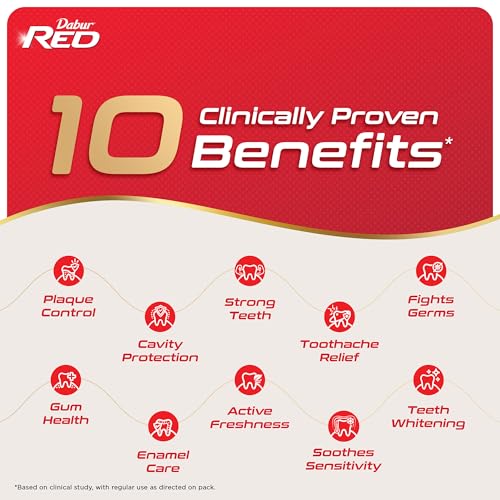 Buy Dabur Red 600g (150g x 4, Pack of 4) Toothpaste - India's No.1 Ayurvedic Paste, Provides Protection Plaque Removal, Toothache, Yellow Teeth, Bad Breath- Online at Low Prices in India - Amazon.in - Image 4