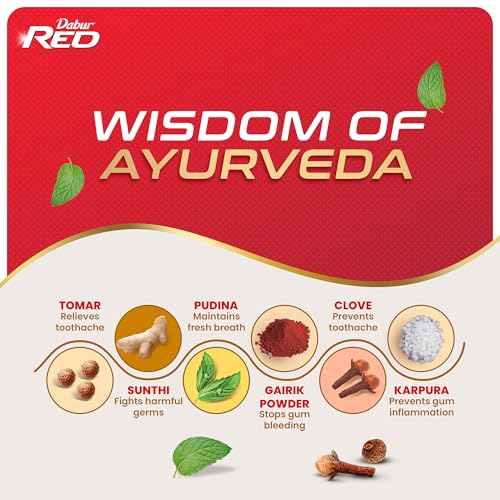 Buy Dabur Red 600g (150g x 4, Pack of 4) Toothpaste - India's No.1 Ayurvedic Paste, Provides Protection Plaque Removal, Toothache, Yellow Teeth, Bad Breath- Online at Low Prices in India - Amazon.in - Image 6