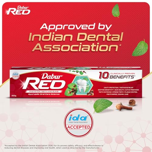 Buy Dabur Red 600g (150g x 4, Pack of 4) Toothpaste - India's No.1 Ayurvedic Paste, Provides Protection Plaque Removal, Toothache, Yellow Teeth, Bad Breath- Online at Low Prices in India - Amazon.in - Image 5