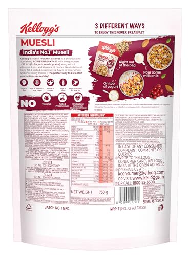 Kellogg's Muesli Fruit Nut & Seeds 750G | 12-In-1 Power Breakfast | India'S No. 1 Muesli | Multigrain Breakfast Cereal Amazon.in: Grocery & Gourmet Foods - Image 2