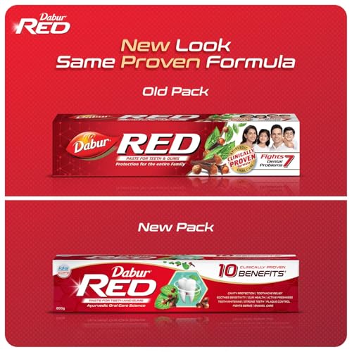 Buy Dabur Red 600g (150g x 4, Pack of 4) Toothpaste - India's No.1 Ayurvedic Paste, Provides Protection Plaque Removal, Toothache, Yellow Teeth, Bad Breath- Online at Low Prices in India - Amazon.in - Image 2