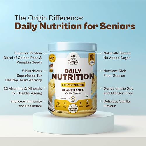 Origin Nutrition Senior Elder Adult Care Plant Based Protein Powder | Diabetic Friendly | For Healthy Ageing | 20 Vitamins & Minerals | 5 Superfoods Ayurvedic Herbs | Easy to Digest | No Preservatives | Vanilla, 300g Amazon.in: Health & Personal Care - Image 3