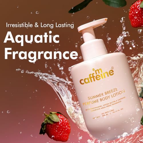 mCaffeine Breeze Perfume Body Lotion 300ml| Niacinamide, Cocoa & Shea Butter For Deep Moisturization | Lightweight, Non-Sticky & Daily Use | Aqua-Fresh Beachy Fragrance | Winter Cream for Dry Skin Amazon.in: Health & Personal Care - Image 4