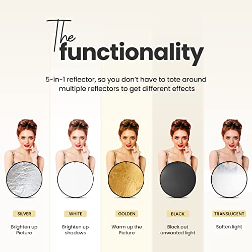 Digitek (DRB 5-1) Camera Reflector 45-inch /110 cm 5 in 1 Collapsible Multi-Disc Light with Bag - Translucent, Silver, Gold, White and Black for Studio Photography Amazon.in: Electronics - Image 5