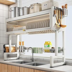 Three-Tier White Dish Rack For Over The Sink With A