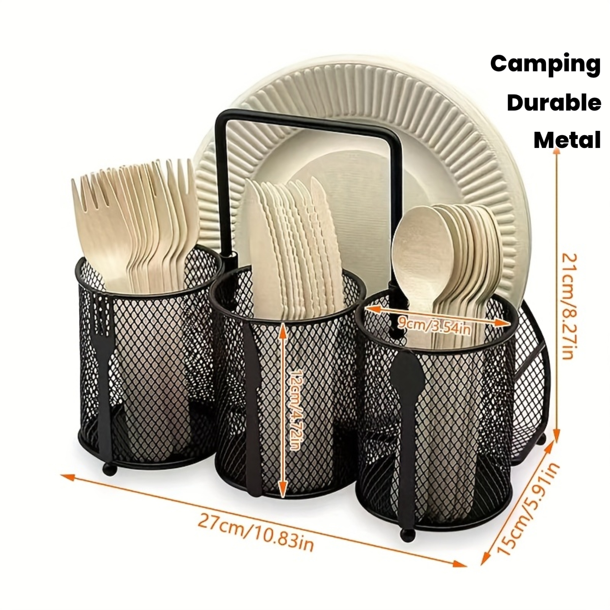 4-Compartment Metal Cutlery Rack With Black Mesh Design