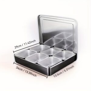 6-Compartment Stainless Steel Rectangular Spice Storage Box With Lid