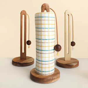 1Pc Rustic Wood No-Drill Paper Towel & Plastic Wrap Holder