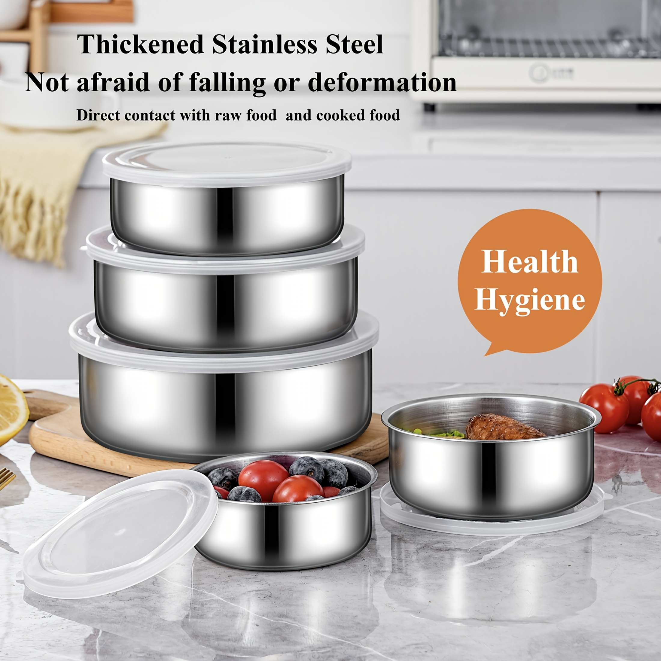 5Pcs Reusable Stainless Steel Outdoor Containers With Circular Sealed Bowl