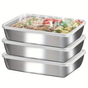 3Pcs/Set Large Stainless Steel Square Food Storage Containers With Transparent