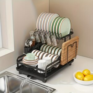 Large 2-Tier Heavy-Duty Double-Layer Drying Rack With Upper Utensil Display