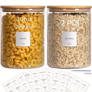 2Pcs Glass Jar Canisters Set (73/101/136Oz) With Printed Labels