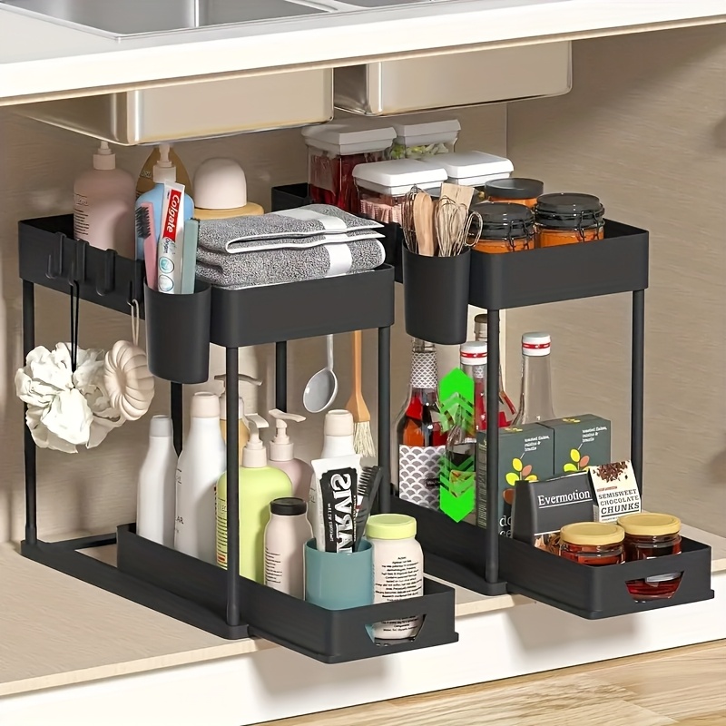 2Pcs Double-Layer Large-Capacity Heavy-Duty Under-Sink Storage Rack