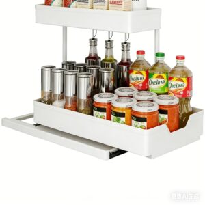 2-Tier Heavy-Duty L-Shaped Sliding Under-Sink With Pull-Out Drawer & Hanging