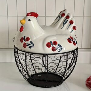 Hand-Painted Chicken-Shaped Ceramic Egg Basket