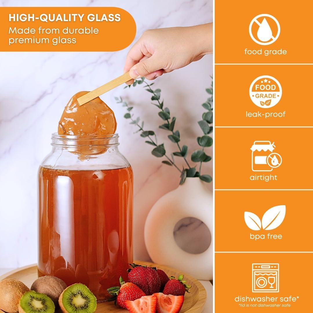 2/4-Pack Large Capacity Glass Jars With Aluminum Lids- Airtight Food