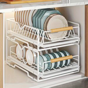 1/2-Tier Pull-Out Dish Rack With Sauce Rack And Draining Tray