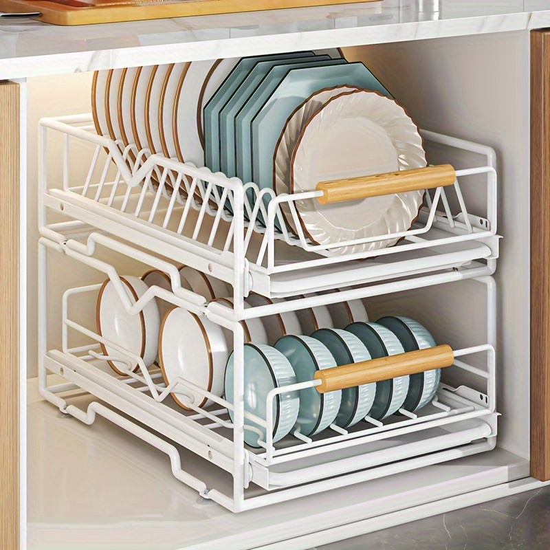 1/2-Tier Pull-Out Dish Rack With Sauce Rack And Draining Tray