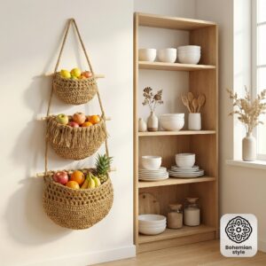 Hand-Woven Hemp Rope Bohemian Style Wall-Mounted Kitchen Vegetable Storage Basket