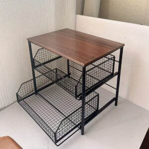 1Pc Space-Saving Kitchen Countertop Organizer With Drawer And Metal Basket