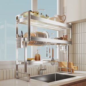 A Large Stainless Steel Bowl And Dish Drying Rack