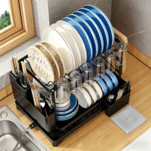 New 1Pc Black Stainless Steel 2-Tier Large Dish Drying Rack