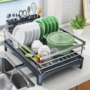 Heavy-Duty 2-Tier Dish Drying Rack With Drainboard