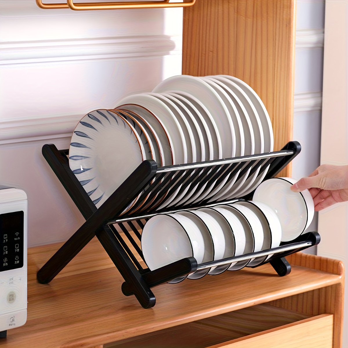 X-Shaped Foldable Double-Tier Dish Rack