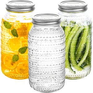 3Pcs 64Oz Wide Mouth Mason Jars With Leak-Proof Lids