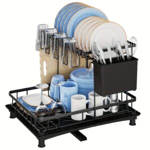 Large Capacity 2-Tier Heavy-Duty Dish Drainer And Drying Rack With Utensil Holder
