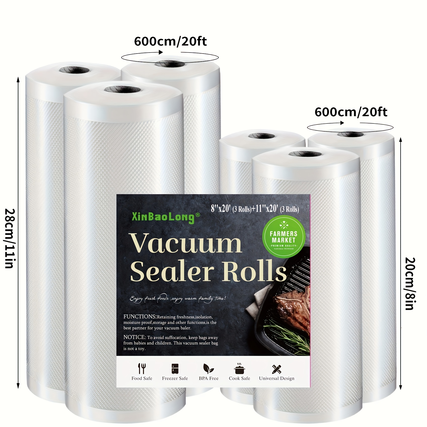 4/6/8-Roll Vacuum Sealed Bag 8/11 Inch X 20 Foot Combination