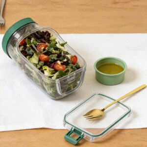 Side-Opening Leak-Proof Salad Jar – Sealed With Sauce Cup