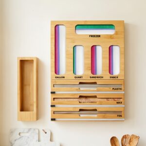 1Pc 9-In-1 Bamboo Foil & Plastic Wrap Storage Bag Organizer