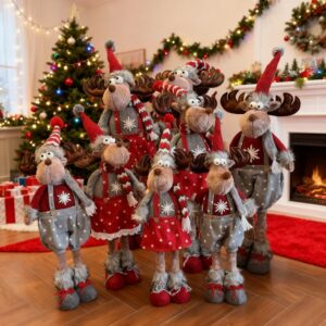 Christmas Reindeer Plush Doll Set with Santa & Snowman Figures - Soft Stuffed Animal Decorations with Plastic/for fabric for window Sill, Tabletop Xmas Tree Decor - Cute Holiday Display for & Collectors