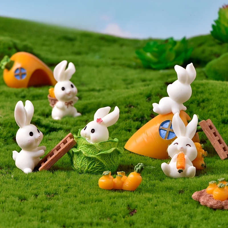 Miniature Bunny & Carrot Statues