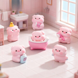 6pcs Adorable Bathing Piglet Figurines