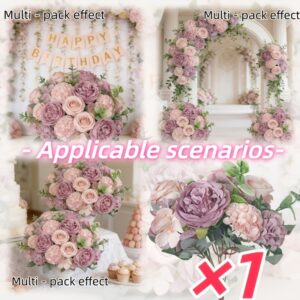 1 Bouquet- Exquisite High-End Artificial Rose and Hydrangea(21 Flowers)- Light Pink Roses, DeepPink-Purple Peonies, Light Pink+ Light Purple Hydrangeas, Paired with Green Eucalyptus Leaves, -resistant Realistic Floral Arrangement, Suitable Weddings