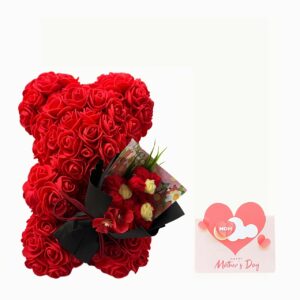 Red Rose Teddy Bear with Mini Bouquet and Mother's Day