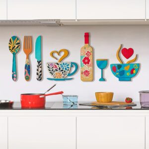 8pcs Creative Wooden Wall Art Set with Fork
