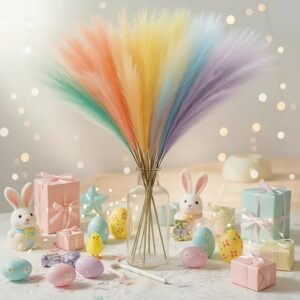 16pcs of Rainbow-Colored Reed Artificial Flowers | Suitable for Wedding Decorations, Table Centerpieces, Easter, And Home Decor, Measuring 21