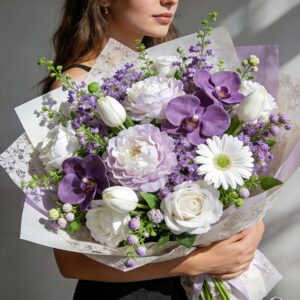 14pcs-399pcs Flowers Boutique New Mixed Simulation Purple White Peony with Purple Gypsophila Bouquet - Suitable for Wedding, Home, Garden, Tabletop Decoration - No Maintenance Required - Perfect for Weddings And Engagements, Mother'S Day