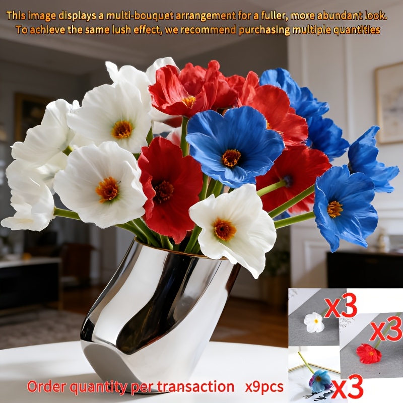 9pcs Artificial Poppy Flowers Bouquet