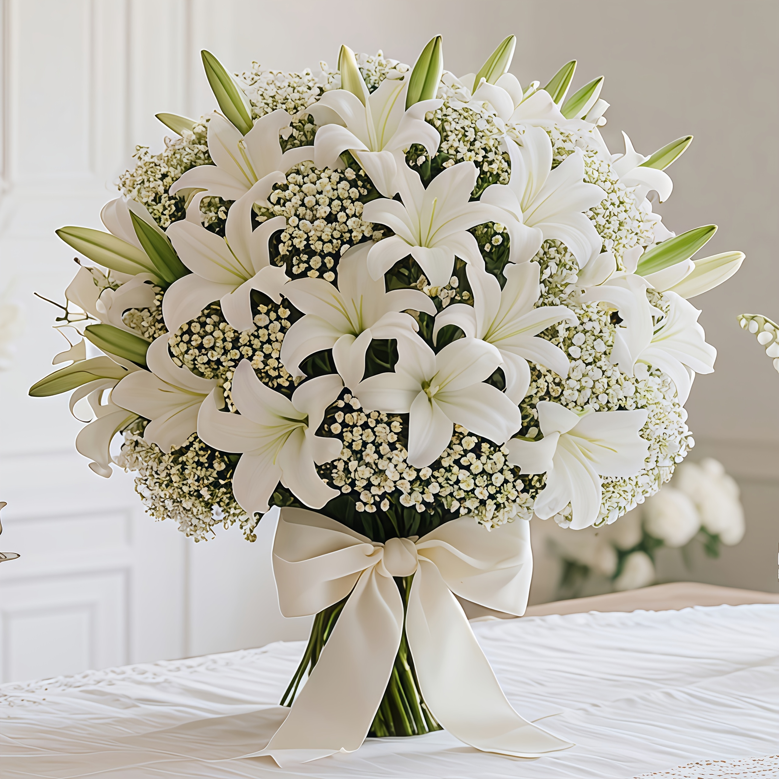 20pcs Artificial Lily Bouquet with Gypsophila