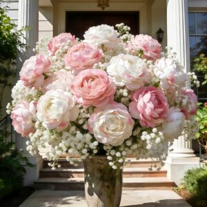 22pcs White and Pink Peony Baby's Breath Bouquet