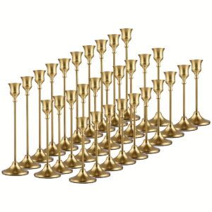 [Weddings, Christmas] 30pcs/12 Candlesticks Golden Tapered Candlestick Holders - Table Decoration Brass Golden Pillar Candlesticks, Fireplace Decoration Tapered Bulk Candlesticks for Weddings, Christmas