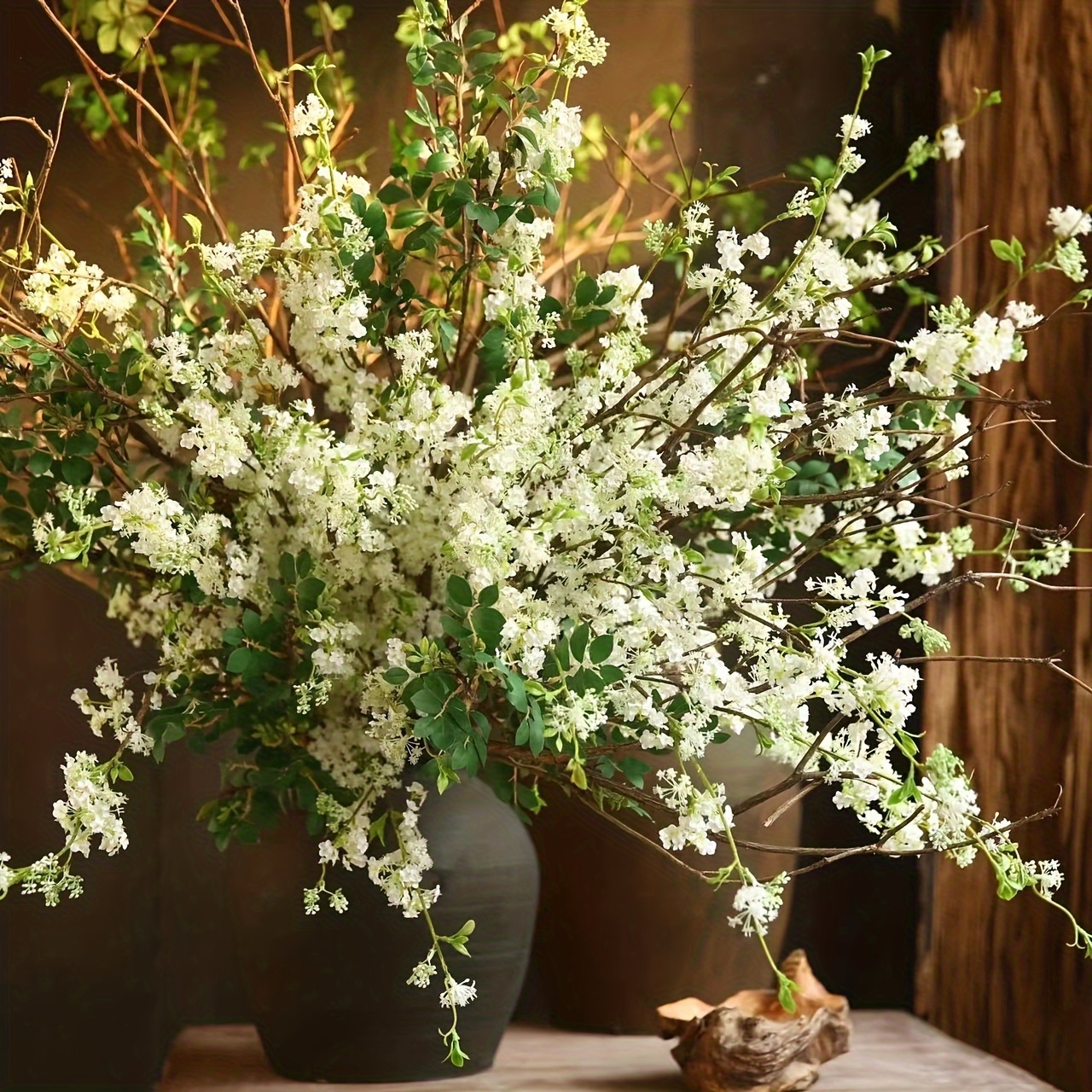 2pcs, Artificial Flower Simulation White Snow Willow Home Decoration Flowers Suitable For Home Decoration, Wedding Decoration, Hotel Decoration, Photography Decoration, Etc