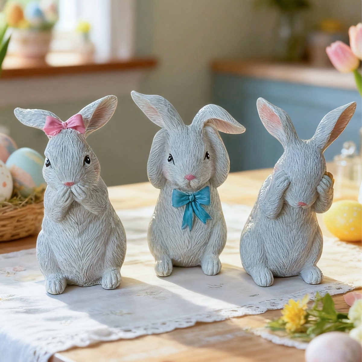 3pcs Lovely Rabbit Statues
