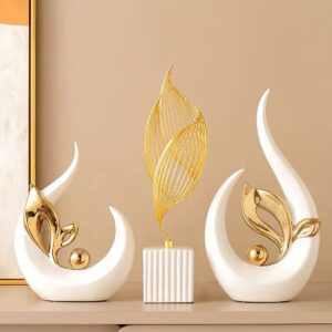 Modern White And Gold Abstract Resin Sculpture Set