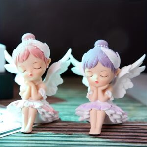 Two Pieces Of Decorative Angel Statues In Creative Pink And Purple